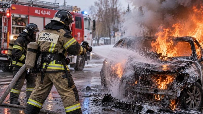 В селе Антипино сгорели два автомобиля, мопед и постройка