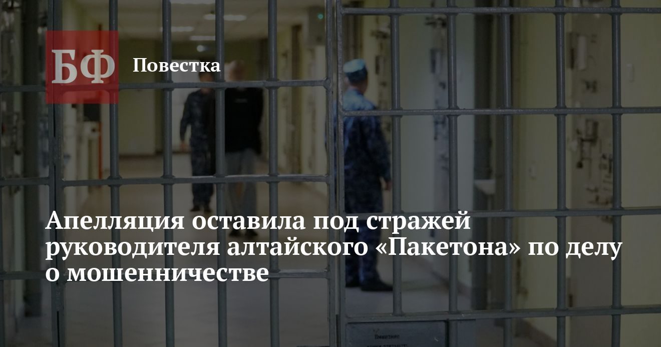 Апелляция оставила под стражей главу «Пакетона» по делу о мошенничестве