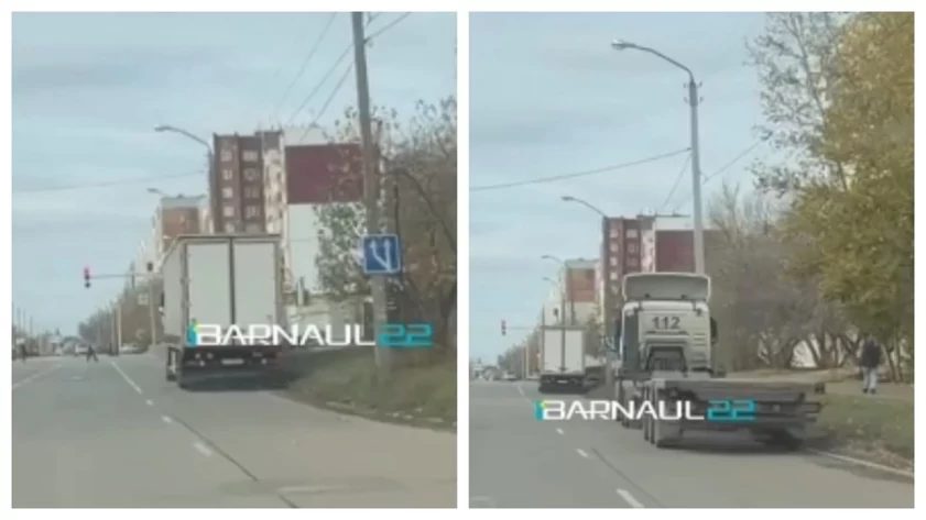 Фуры регулярно занимают полосу на улице Энтузиастов в Барнауле